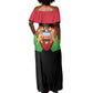Malawi Off Shoulder Maxi Dress Flag Colors Blended with National Emblem