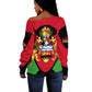 Malawi Off Shoulder Sweater Flag Colors Blended with National Emblem