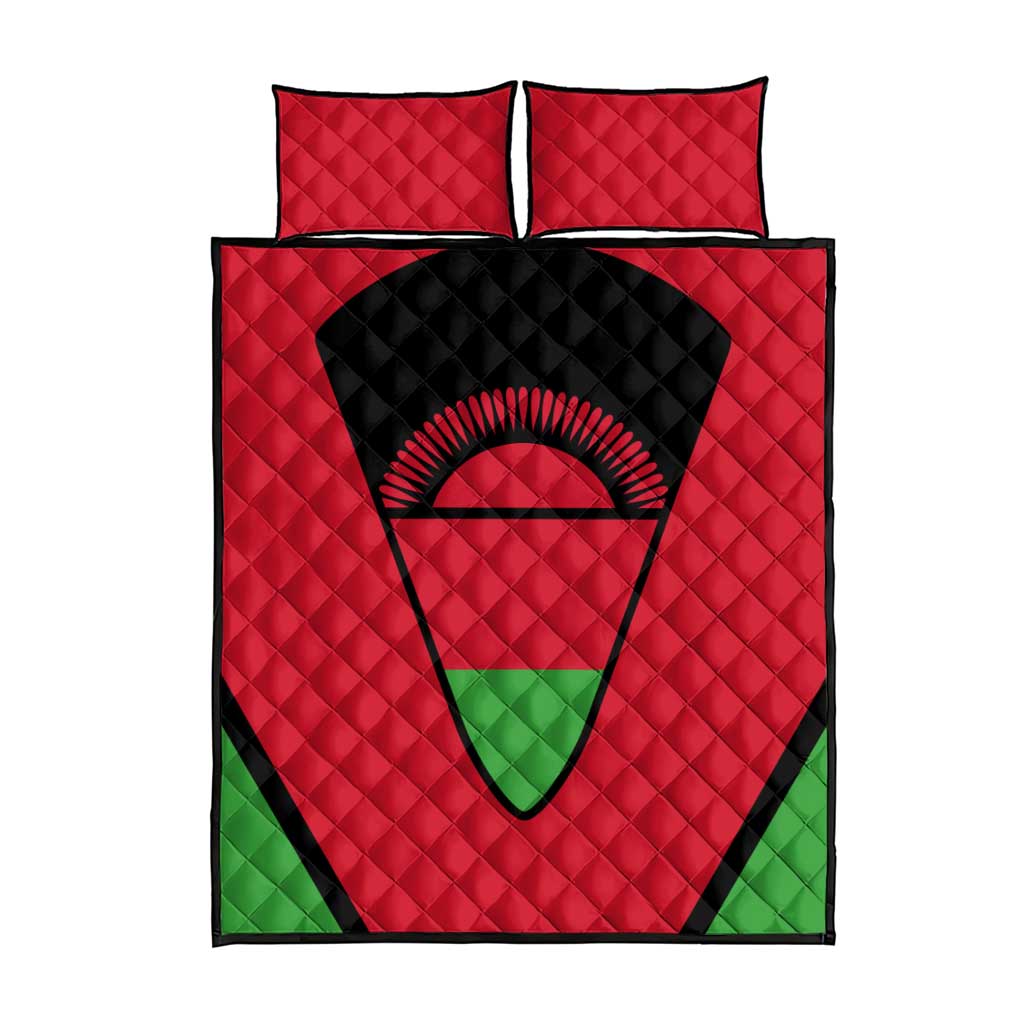 Malawi Quilt Bed Set Flag Colors Blended with National Emblem
