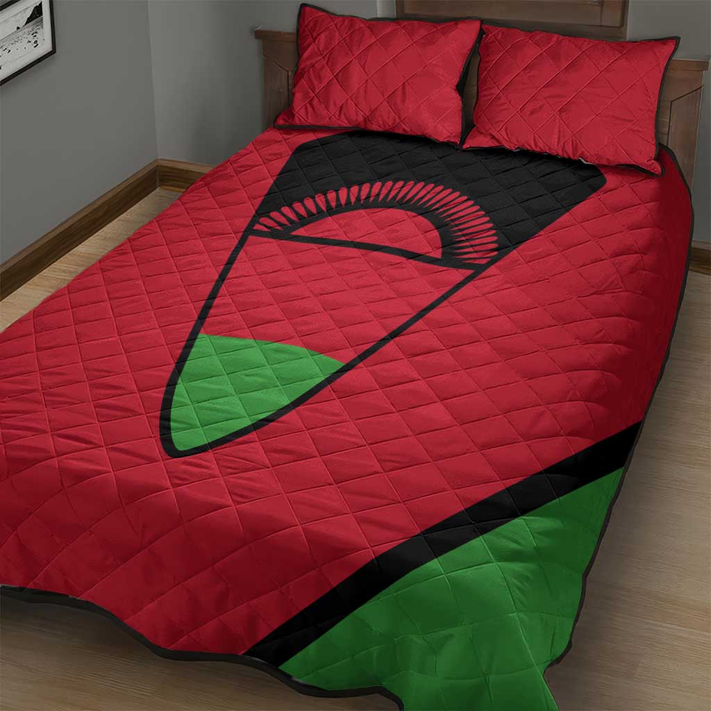 Malawi Quilt Bed Set Flag Colors Blended with National Emblem