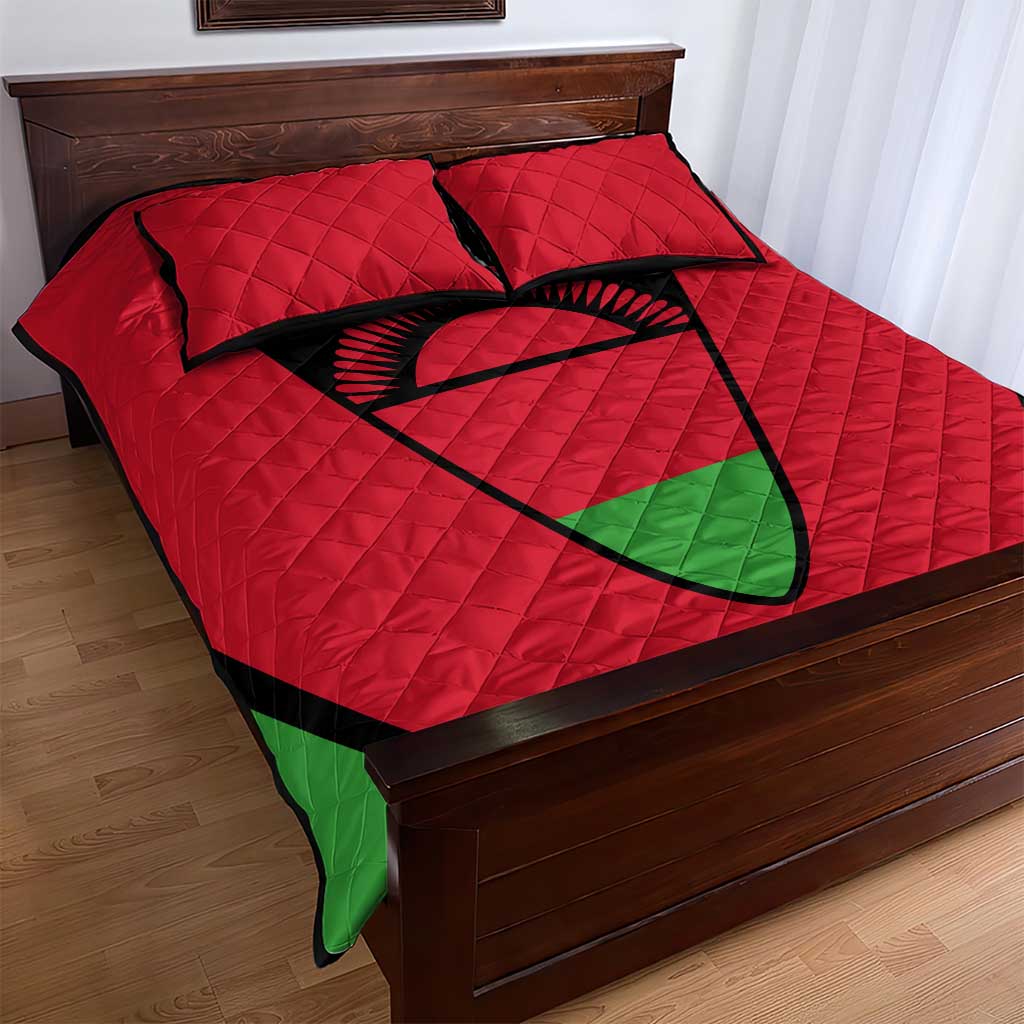 Malawi Quilt Bed Set Flag Colors Blended with National Emblem