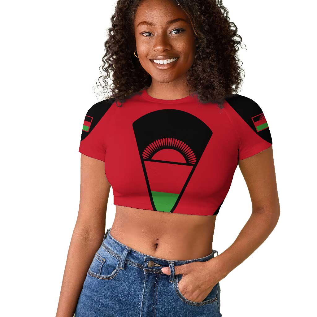 Malawi Raglan Cropped T shirt Flag Colors Blended with National Emblem