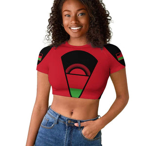 Malawi Raglan Cropped T shirt Flag Colors Blended with National Emblem