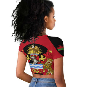 Malawi Raglan Cropped T shirt Flag Colors Blended with National Emblem