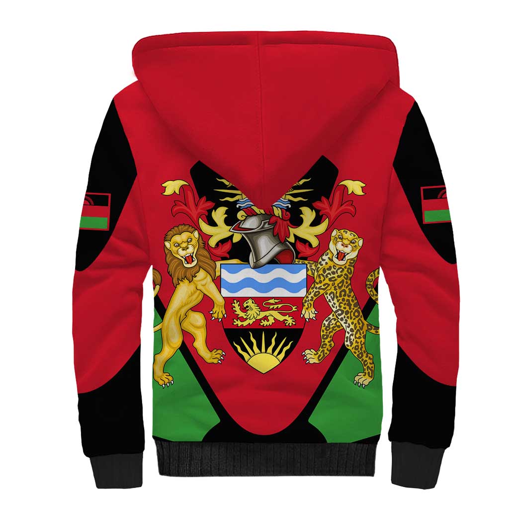 Malawi Sherpa Hoodie Flag Colors Blended with National Emblem