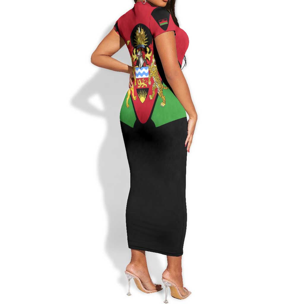 Malawi Short Sleeve Bodycon Dress Flag Colors Blended with National Emblem TS04