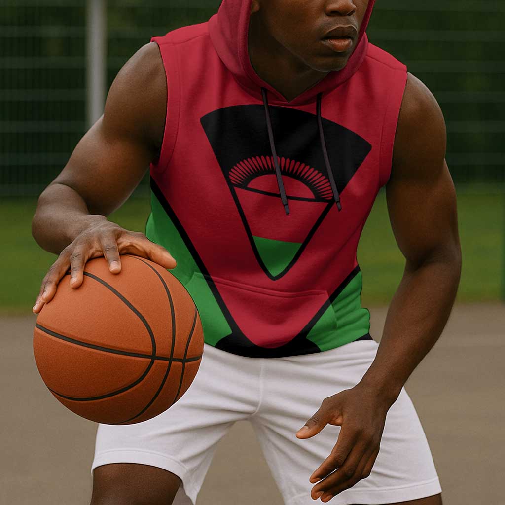 Malawi Sleeveless Hoodie Flag Colors Blended with National Emblem - African Pride
