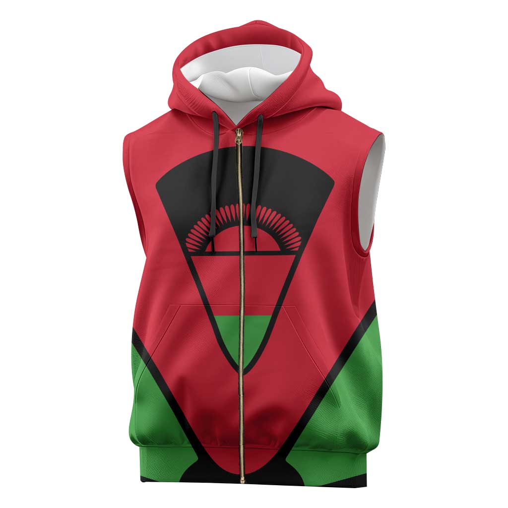Malawi Sleeveless Zip Hoodie Flag Colors Blended with National Emblem - African Pride