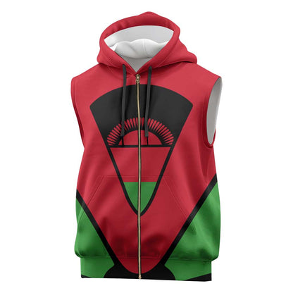 Malawi Sleeveless Zip Hoodie Flag Colors Blended with National Emblem - African Pride
