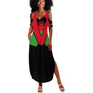 Malawi Summer Maxi Dress Flag Colors Blended with National Emblem
