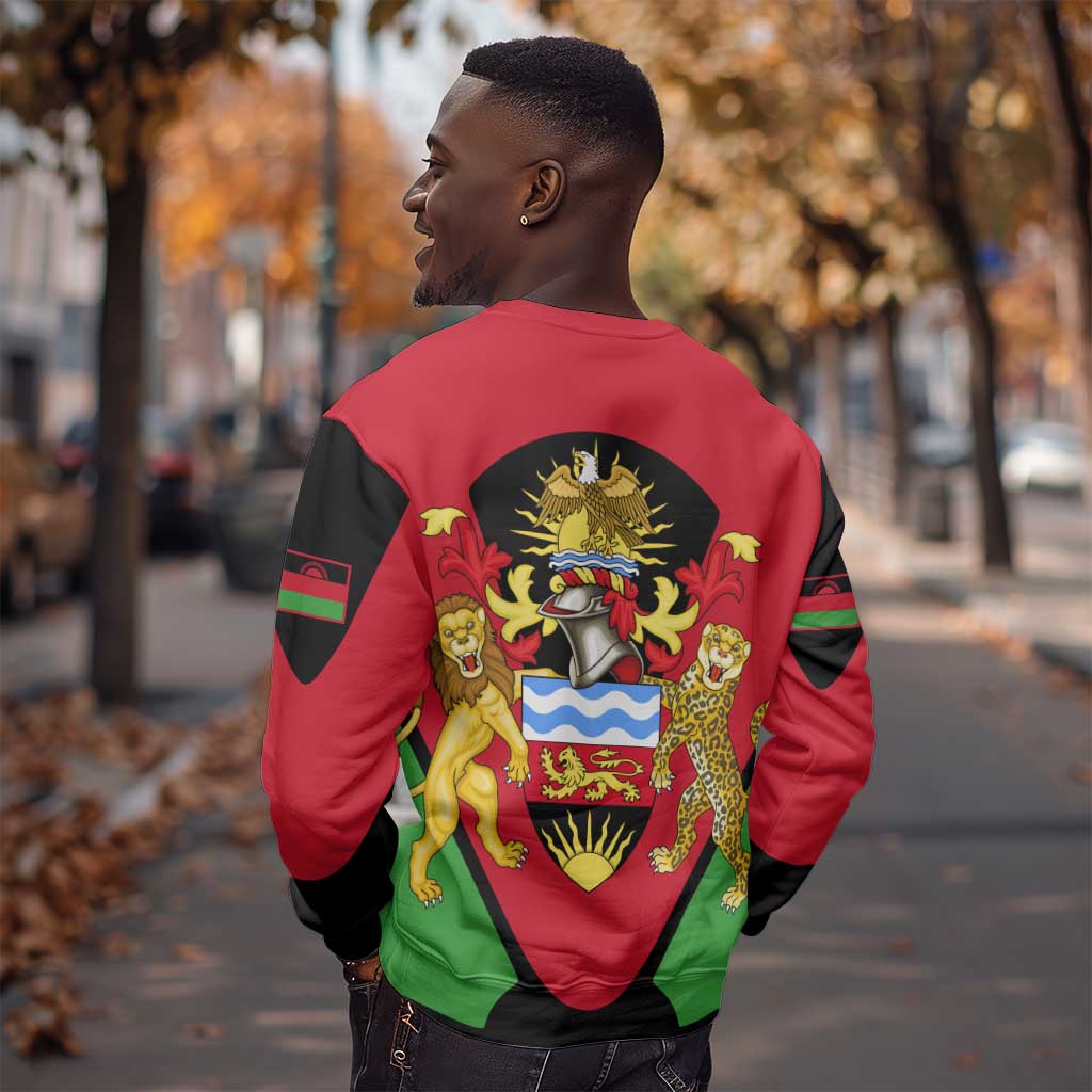 Malawi Sweatshirt Flag Colors Blended with National Emblem