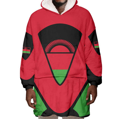 Malawi Wearable Blanket Hoodie Flag Colors Blended with National Emblem