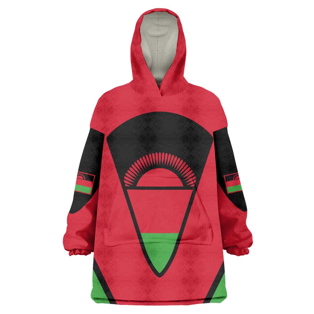 Malawi Wearable Blanket Hoodie Flag Colors Blended with National Emblem