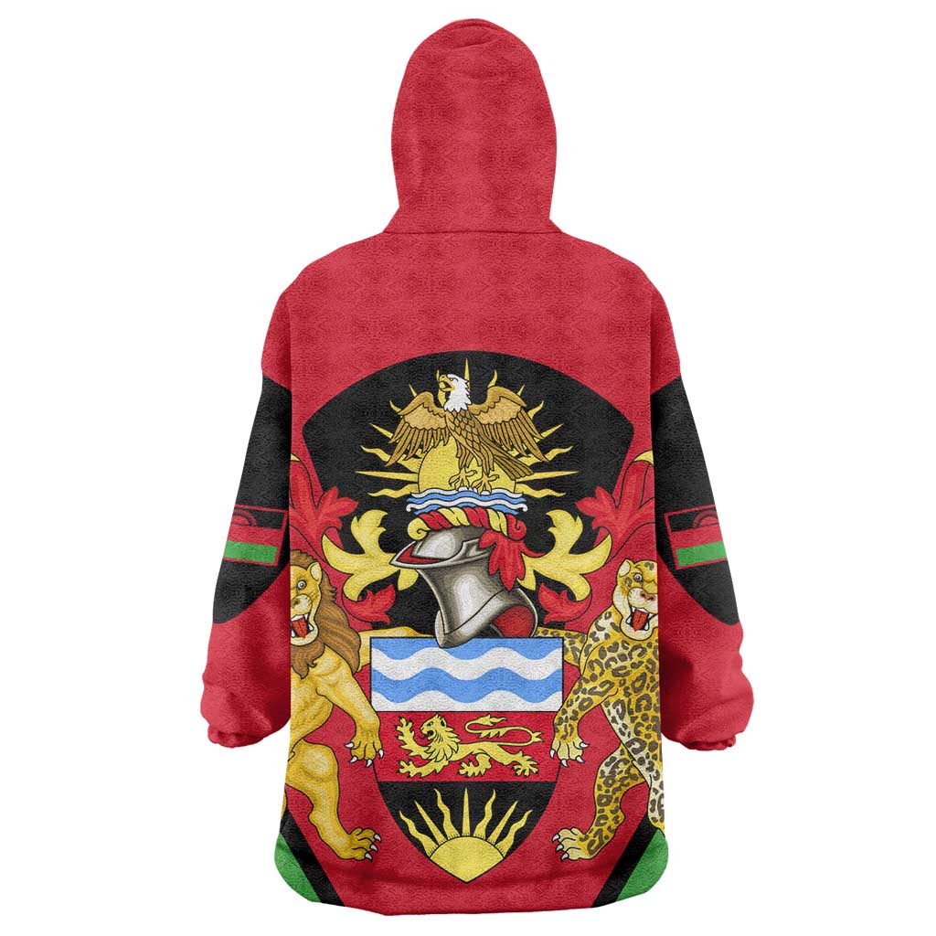 Malawi Wearable Blanket Hoodie Flag Colors Blended with National Emblem