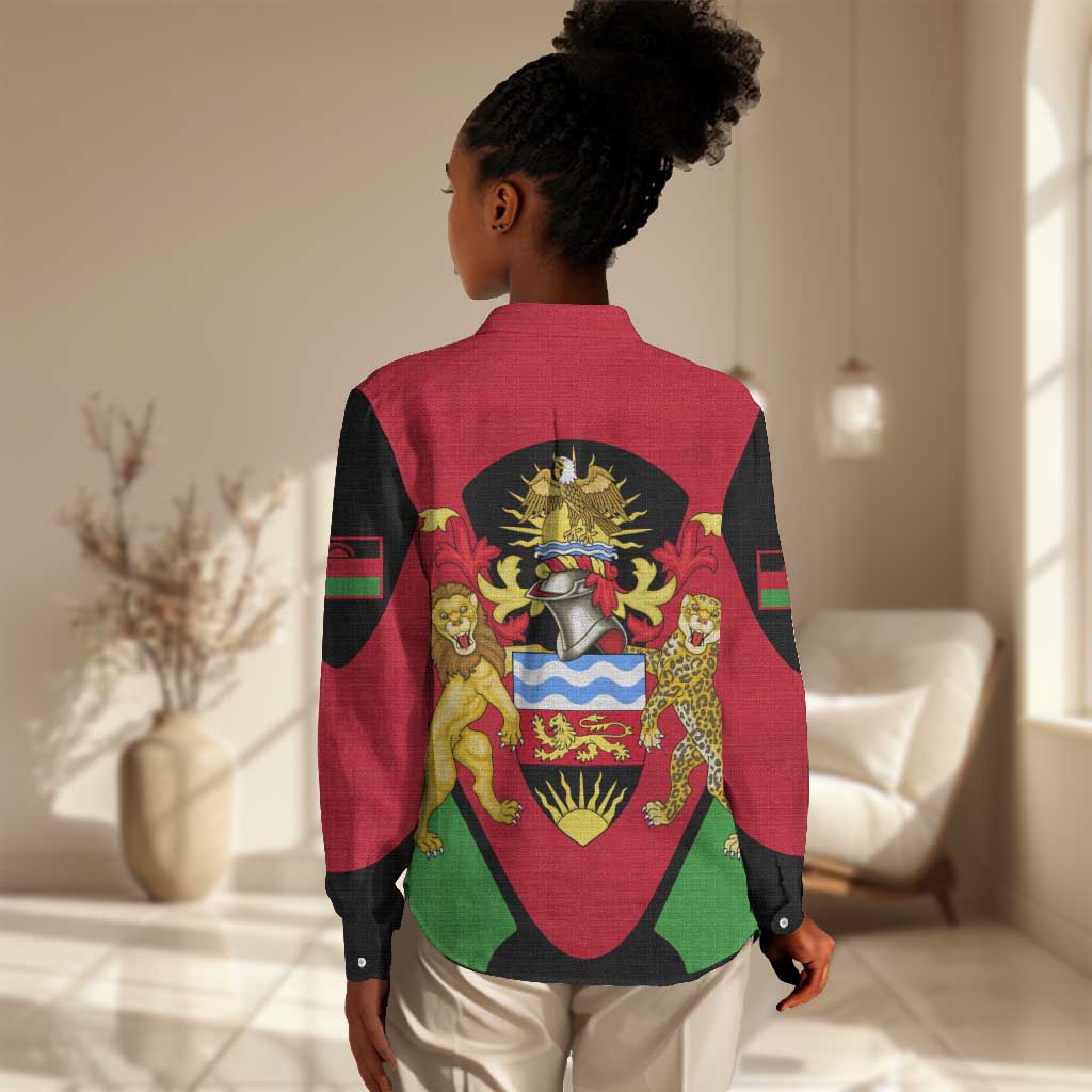 Malawi Women Casual Shirt Flag Colors Blended with National Emblem