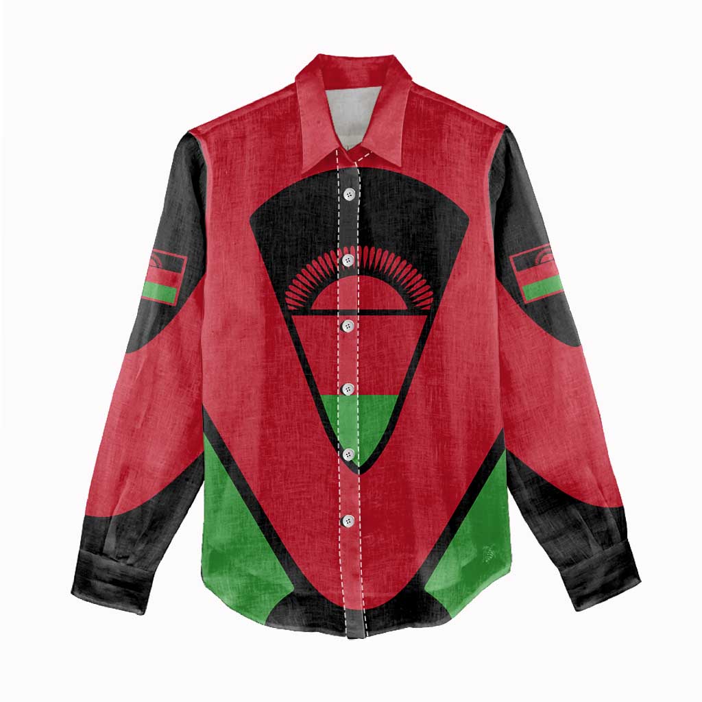 Malawi Women Casual Shirt Flag Colors Blended with National Emblem