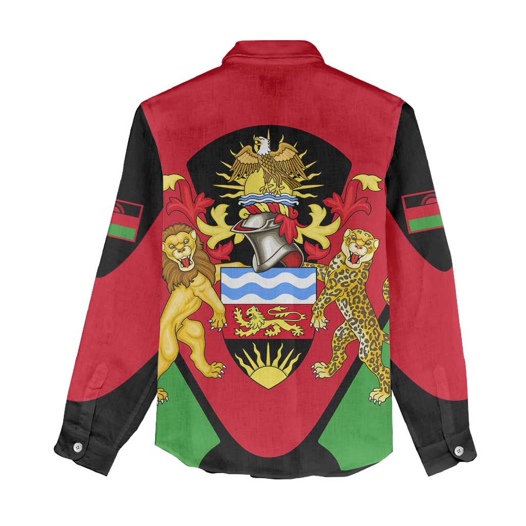 Malawi Women Casual Shirt Flag Colors Blended with National Emblem