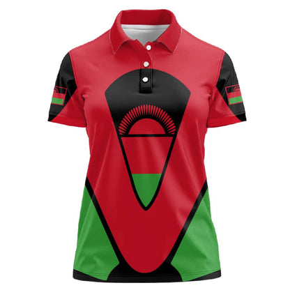 Malawi Women Polo Shirt Flag Colors Blended with National Emblem
