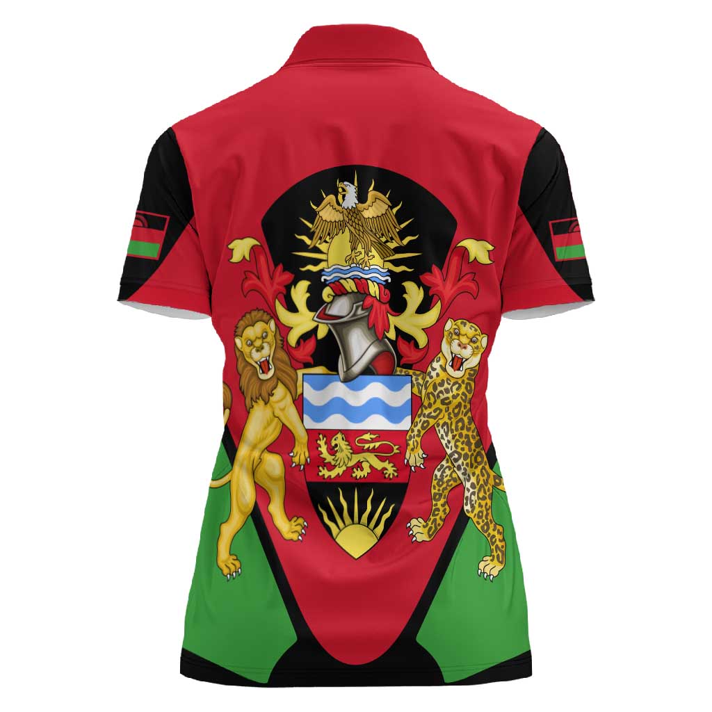 Malawi Women Polo Shirt Flag Colors Blended with National Emblem