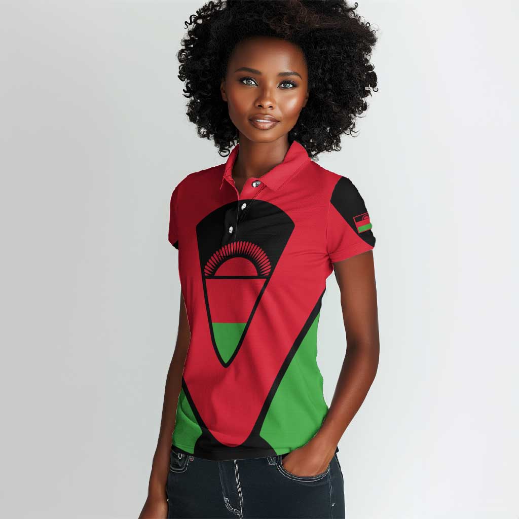 Malawi Women Polo Shirt Flag Colors Blended with National Emblem