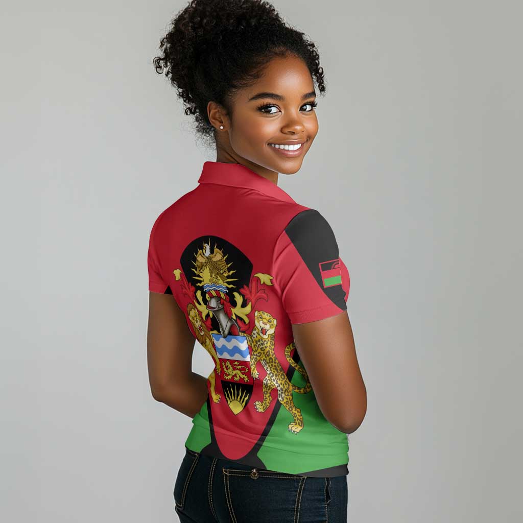 Malawi Women Polo Shirt Flag Colors Blended with National Emblem