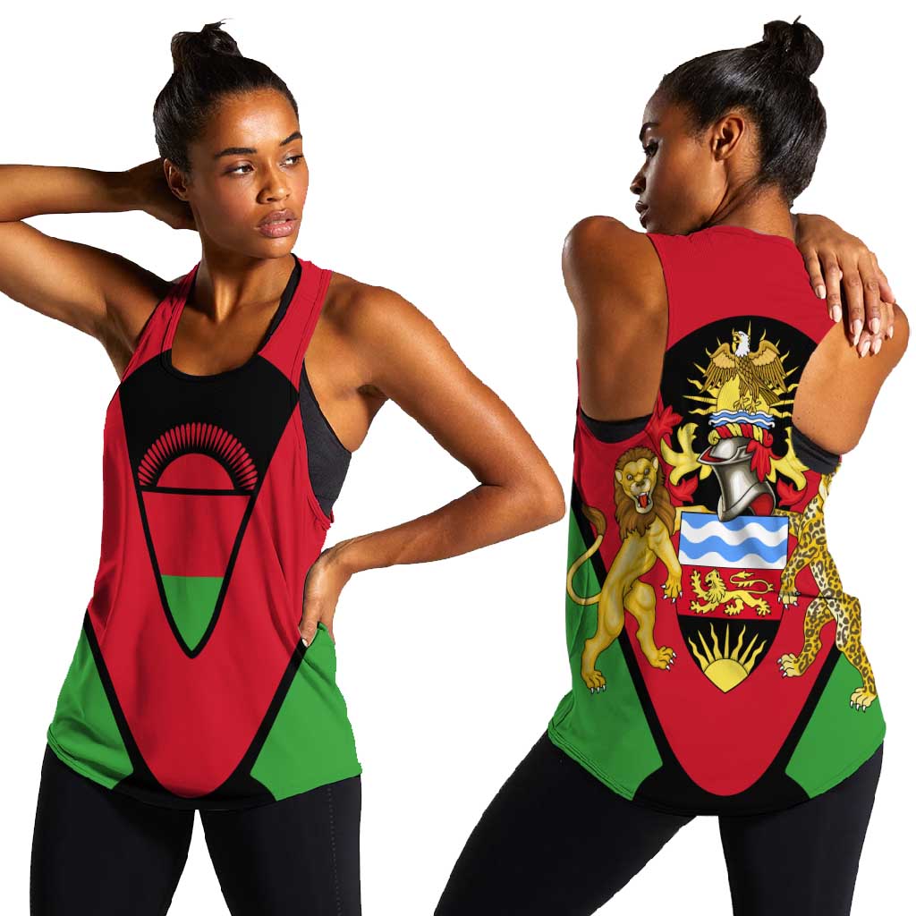 Malawi Women Racerback Tank Flag Colors Blended with National Emblem