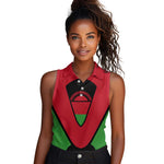 Malawi Women Sleeveless Polo Shirt Flag Colors Blended with National Emblem