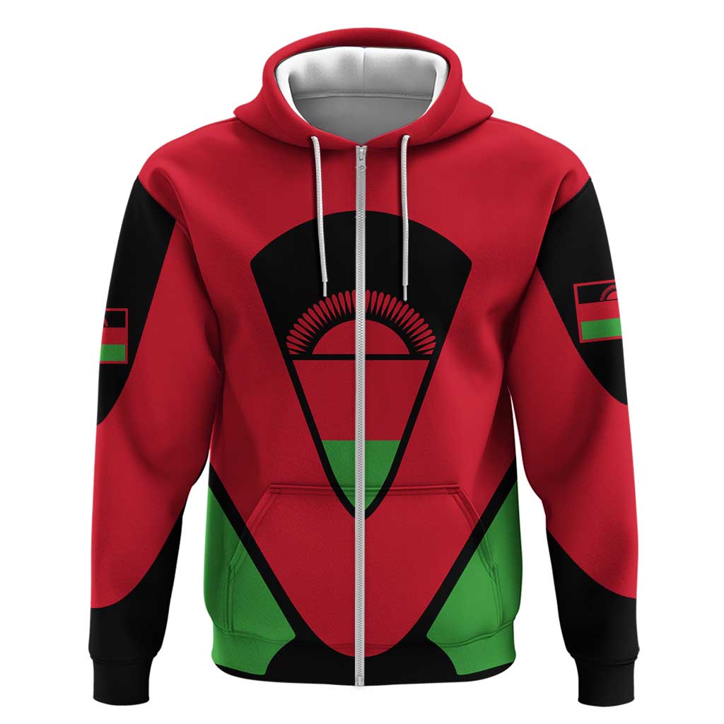 Malawi Zip Hoodie Flag Colors Blended with National Emblem