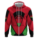 Malawi Zip Hoodie Flag Colors Blended with National Emblem