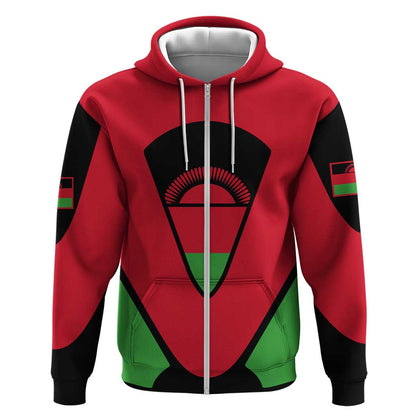 Malawi Zip Hoodie Flag Colors Blended with National Emblem