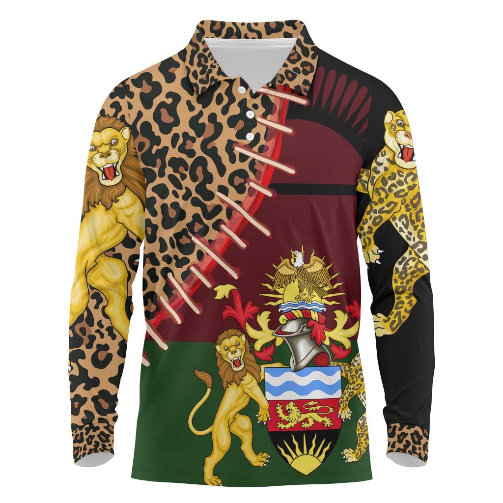 Leopard and Lion Malawi Long Sleeve Polo Shirt Unity and Freedom
