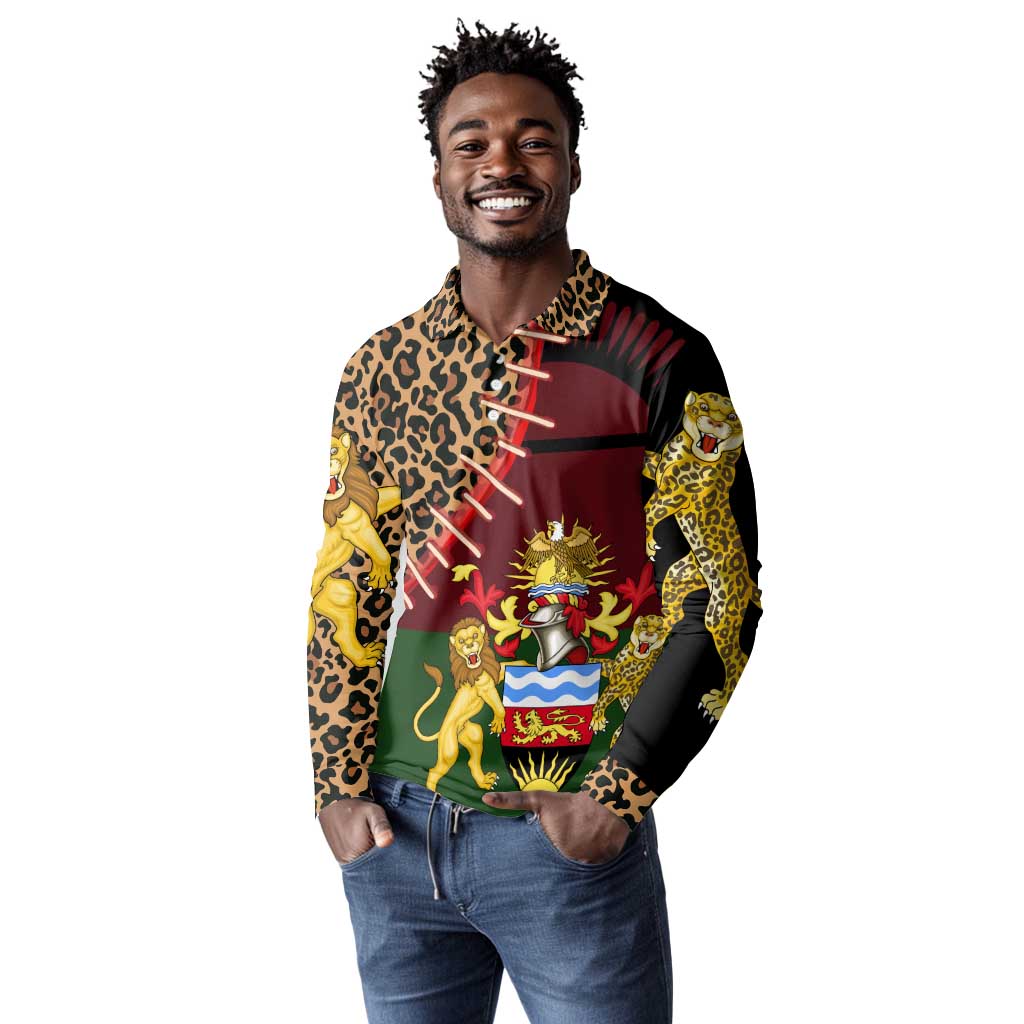 Leopard and Lion Malawi Long Sleeve Polo Shirt Unity and Freedom
