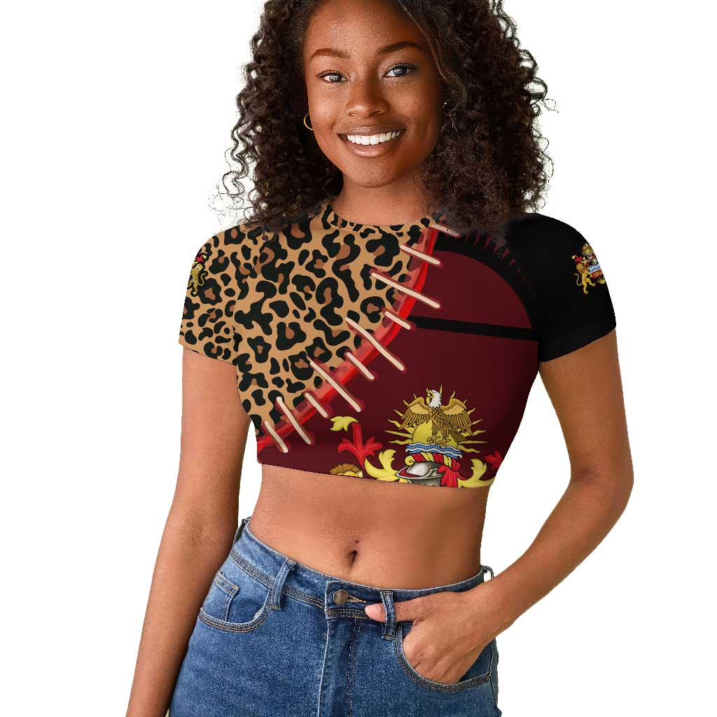 Leopard and Lion Malawi Raglan Cropped T shirt Unity and Freedom