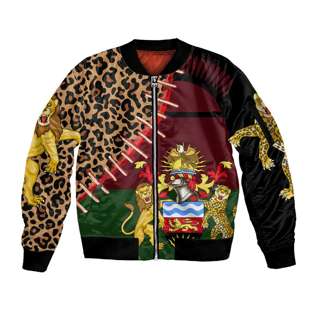 Leopard and Lion Malawi Sleeve Zip Bomber Jacket Unity and Freedom