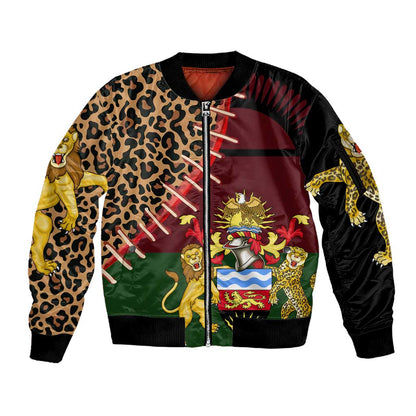 Leopard and Lion Malawi Sleeve Zip Bomber Jacket Unity and Freedom