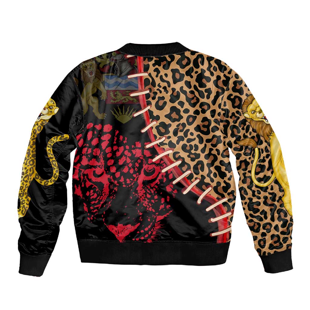 Leopard and Lion Malawi Sleeve Zip Bomber Jacket Unity and Freedom