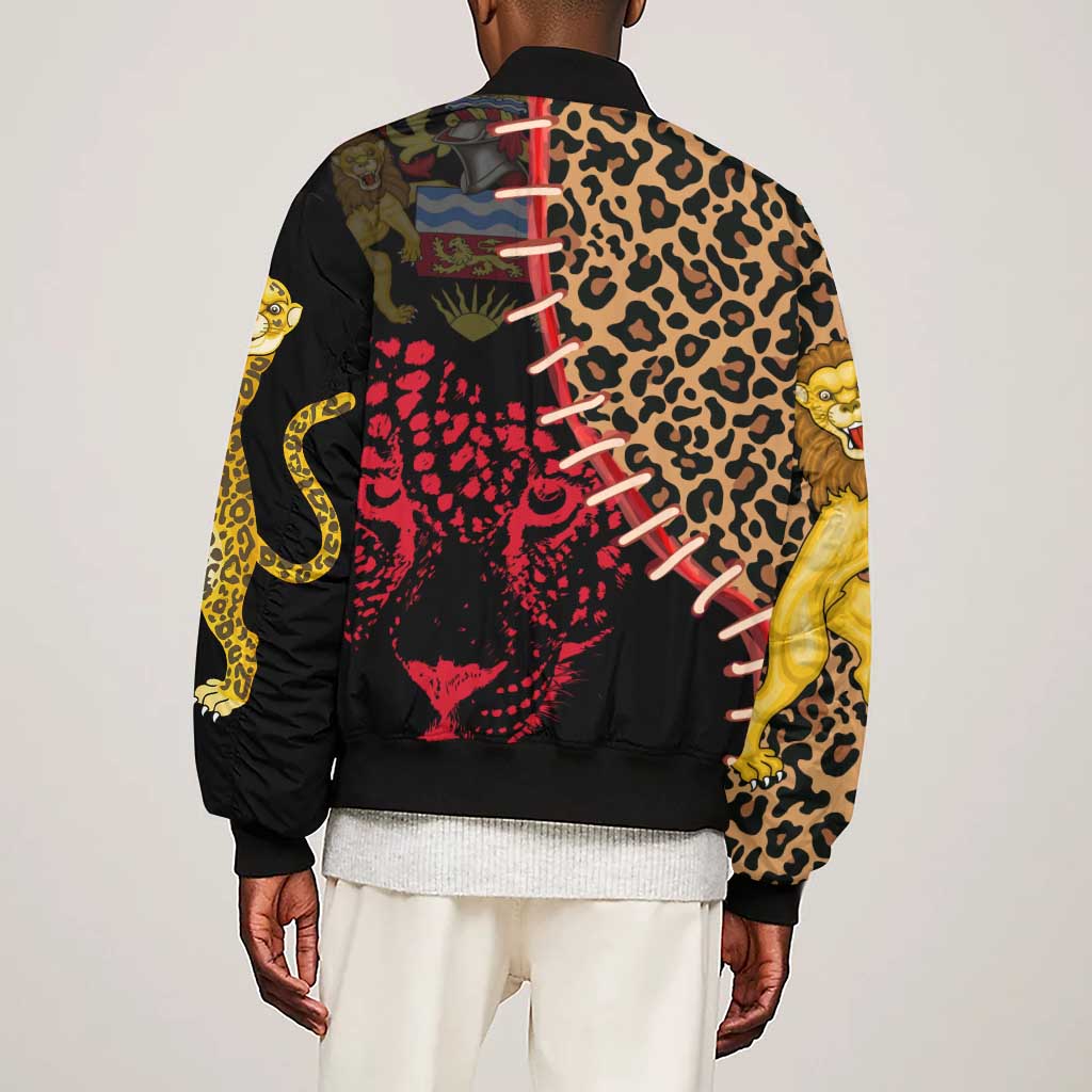 Leopard and Lion Malawi Sleeve Zip Bomber Jacket Unity and Freedom