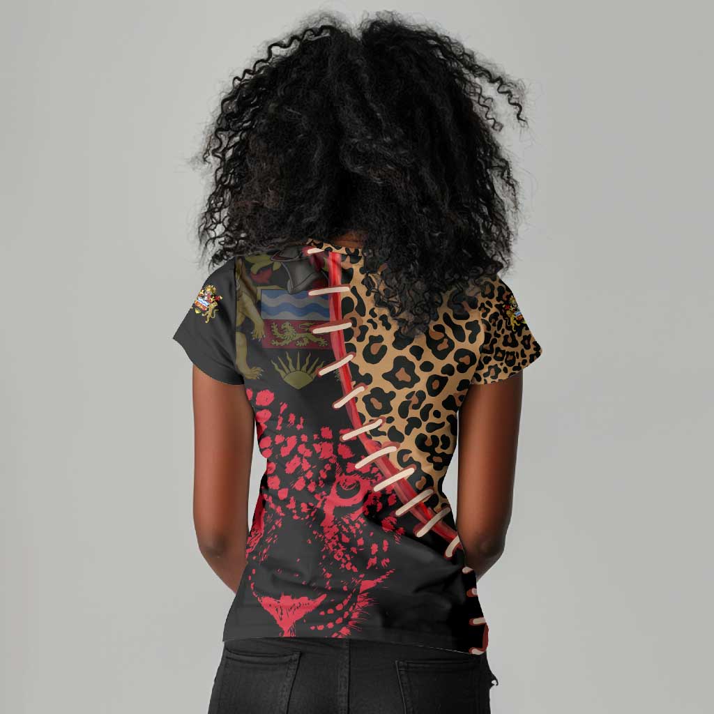 Leopard and Lion Malawi Women V-Neck T-Shirt Unity and Freedom