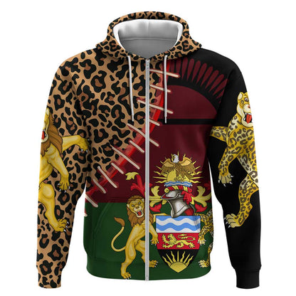 Leopard and Lion Malawi Zip Hoodie Unity and Freedom