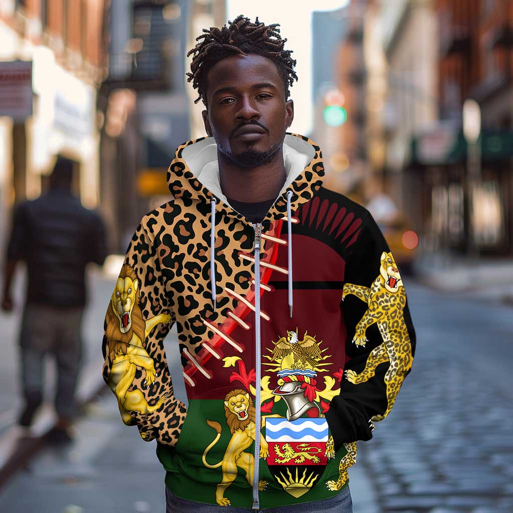 Leopard and Lion Malawi Zip Hoodie Unity and Freedom
