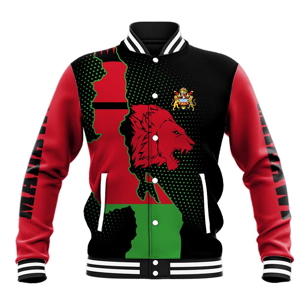 Malawi Lion Map Flag Baseball Jacket Wildlife Fusion Design