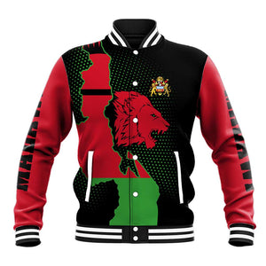 Malawi Lion Map Flag Baseball Jacket Wildlife Fusion Design