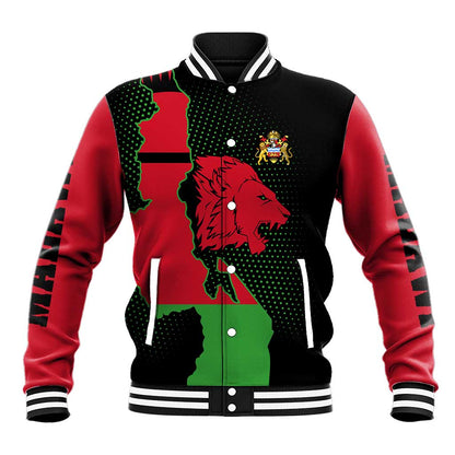 Malawi Lion Map Flag Baseball Jacket Wildlife Fusion Design