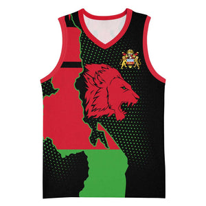 Malawi Lion Map Flag Basketball Jersey Wildlife Fusion Design - African Pride