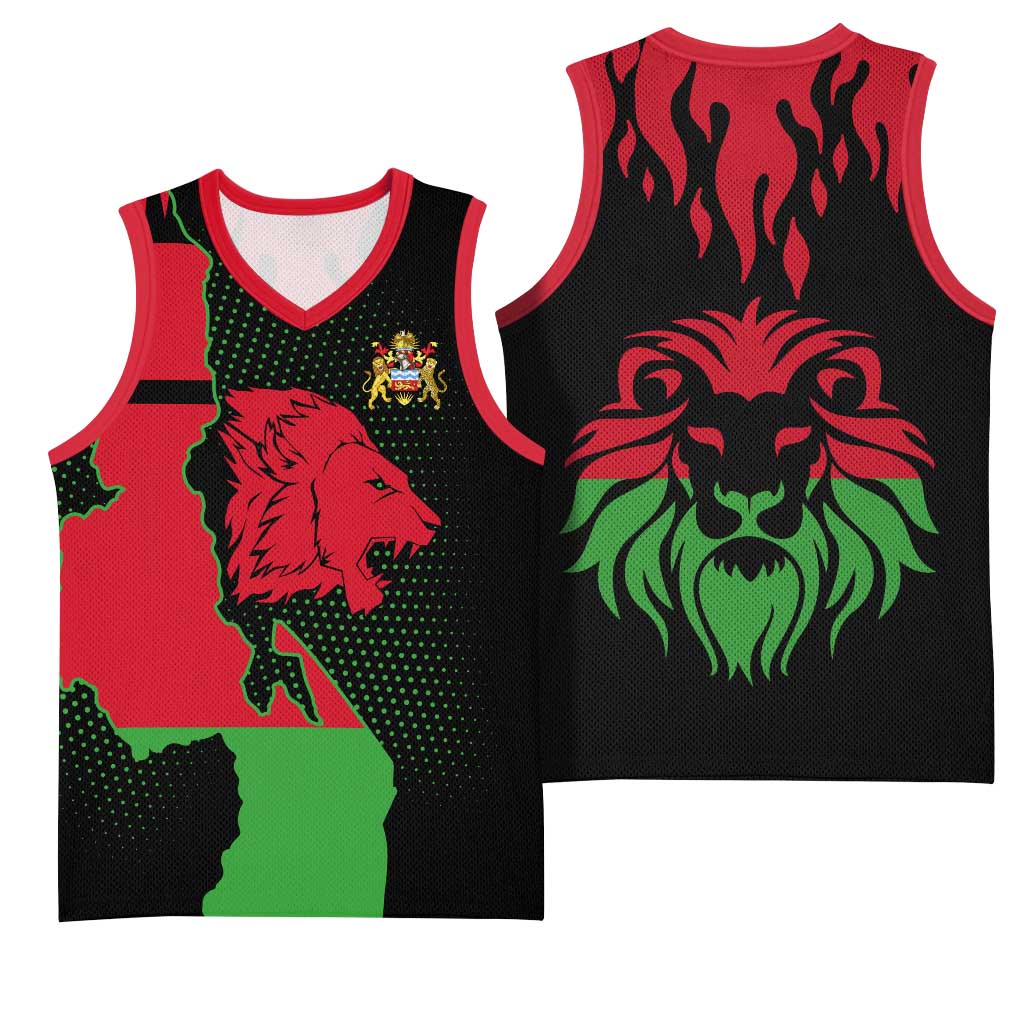 Malawi Lion Map Flag Basketball Jersey Wildlife Fusion Design - African Pride
