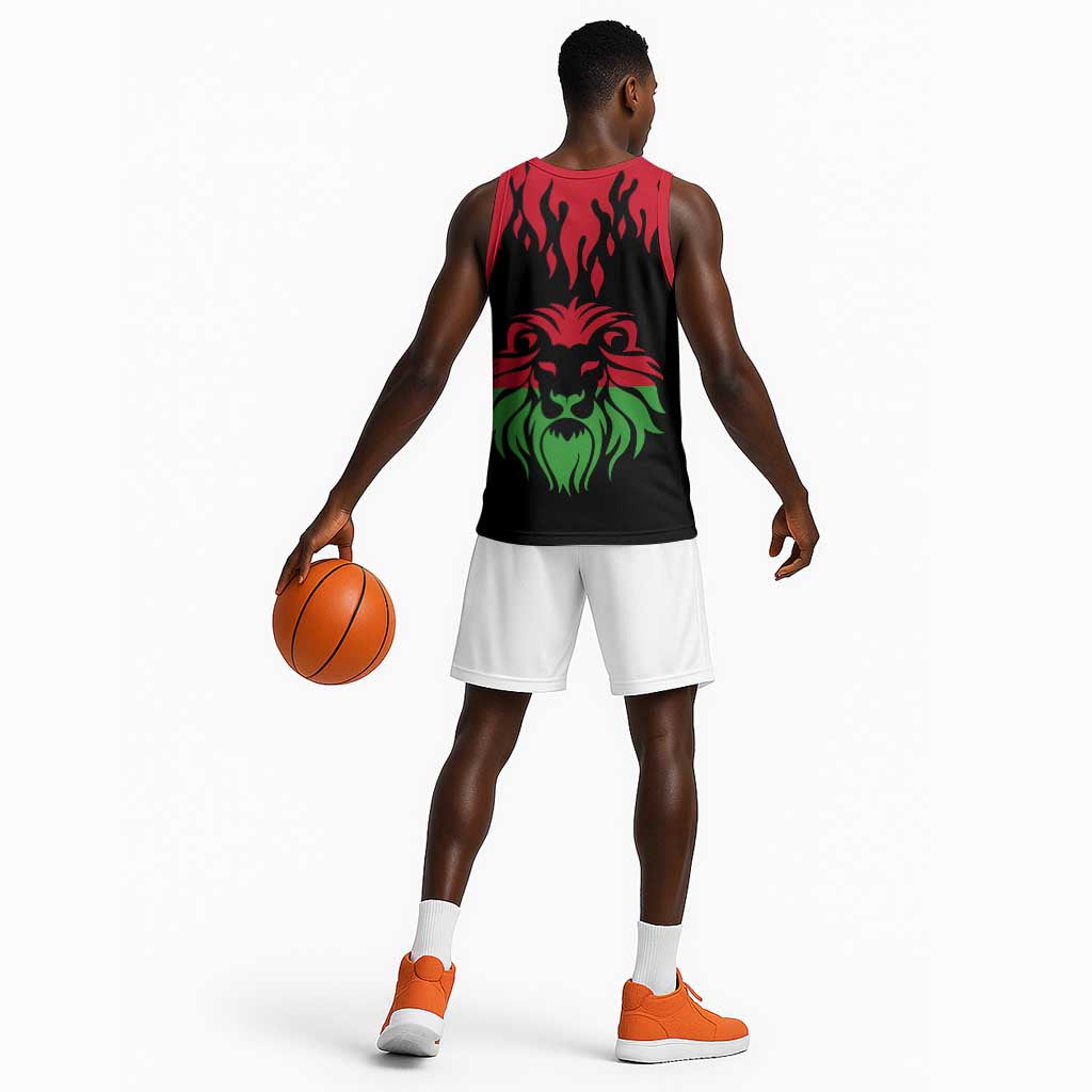 Malawi Lion Map Flag Basketball Jersey Wildlife Fusion Design - African Pride