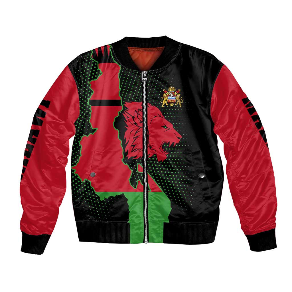 Malawi Lion Map Flag Bomber Jacket Wildlife Fusion Design