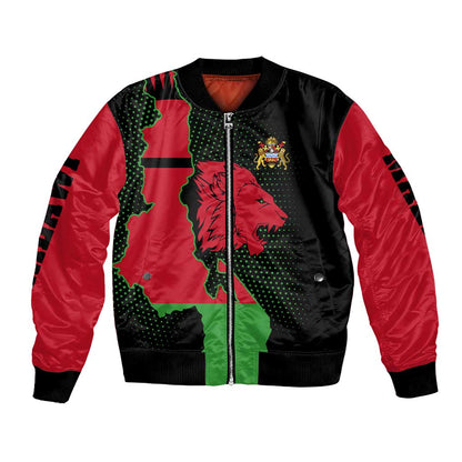 Malawi Lion Map Flag Bomber Jacket Wildlife Fusion Design