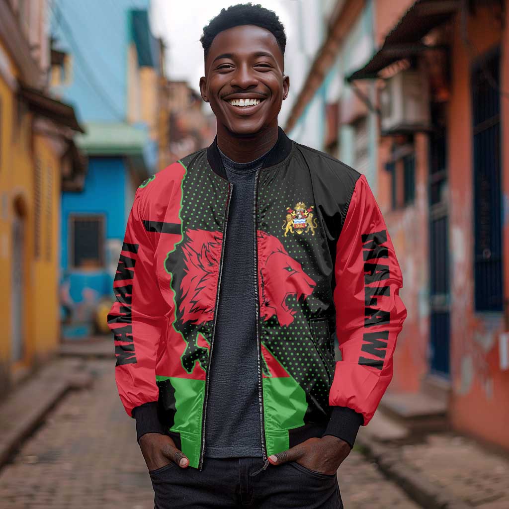 Malawi Lion Map Flag Bomber Jacket Wildlife Fusion Design