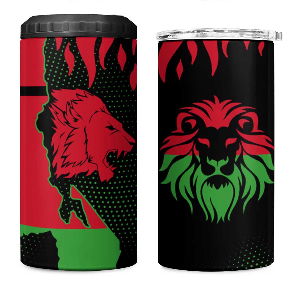 Malawi Lion Map Flag 4 in 1 Can Cooler Tumbler Wildlife Fusion Design